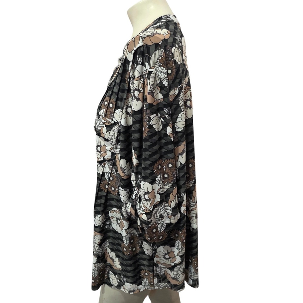 Cocomo Woman 3X Floral Tunic Blouse Black Brown Sheer Roll Tab Sleeve Plus Boho - Picture 4 of 5
